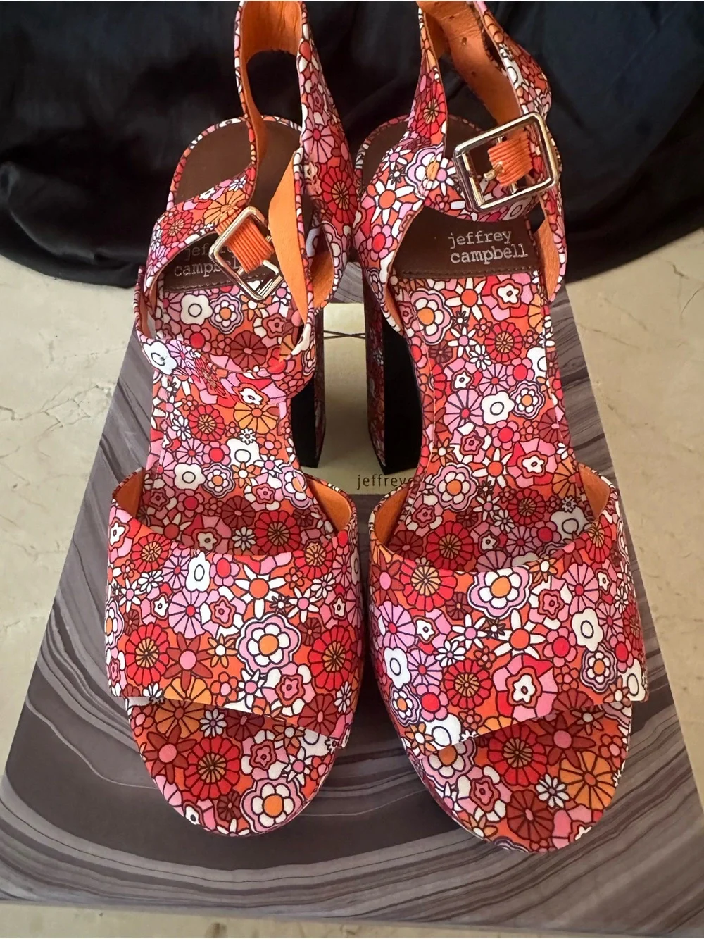 Jeffrey Campbell Floral Platform Sandals in Pink and Orange